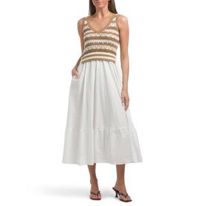 ELAN WHITE/TAN Twofer Knit Top Midi Dress